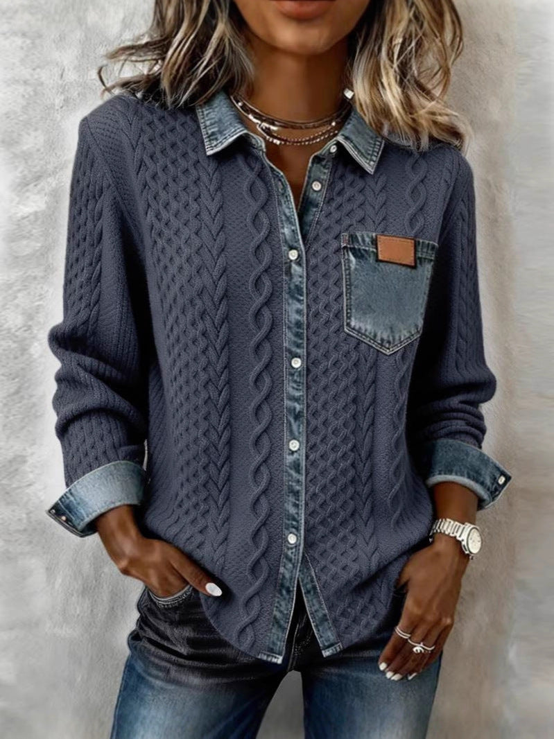 Odette | Camicia a Maniche Lunghe con Dettagli in Denim