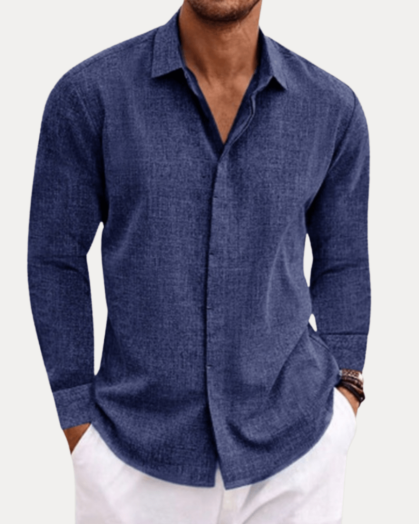 Camicia Uomo Effetto Lino Misto Lino Cotone Traspirante