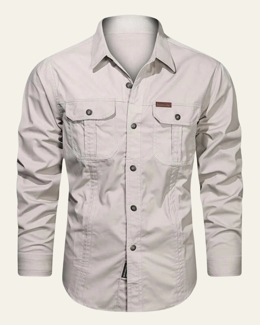 Camicia Uomo con Tasche sul Petto Trama Strutturata Curata