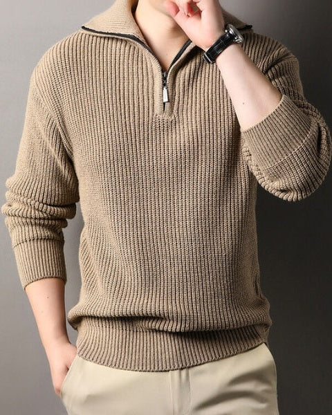 Maglione Uomo Mezza Zip Eleganza Alpina Intreccio Testurizzato