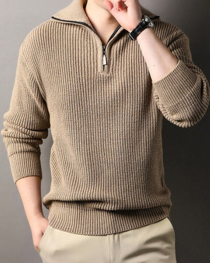 Maglione Uomo Mezza Zip Eleganza Alpina Intreccio Testurizzato