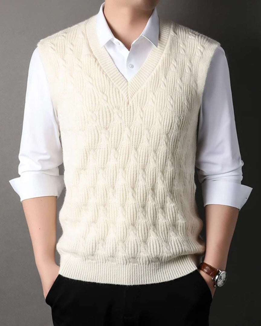 Gilet Uomo in Maglia a Trecce con Scollo a V
