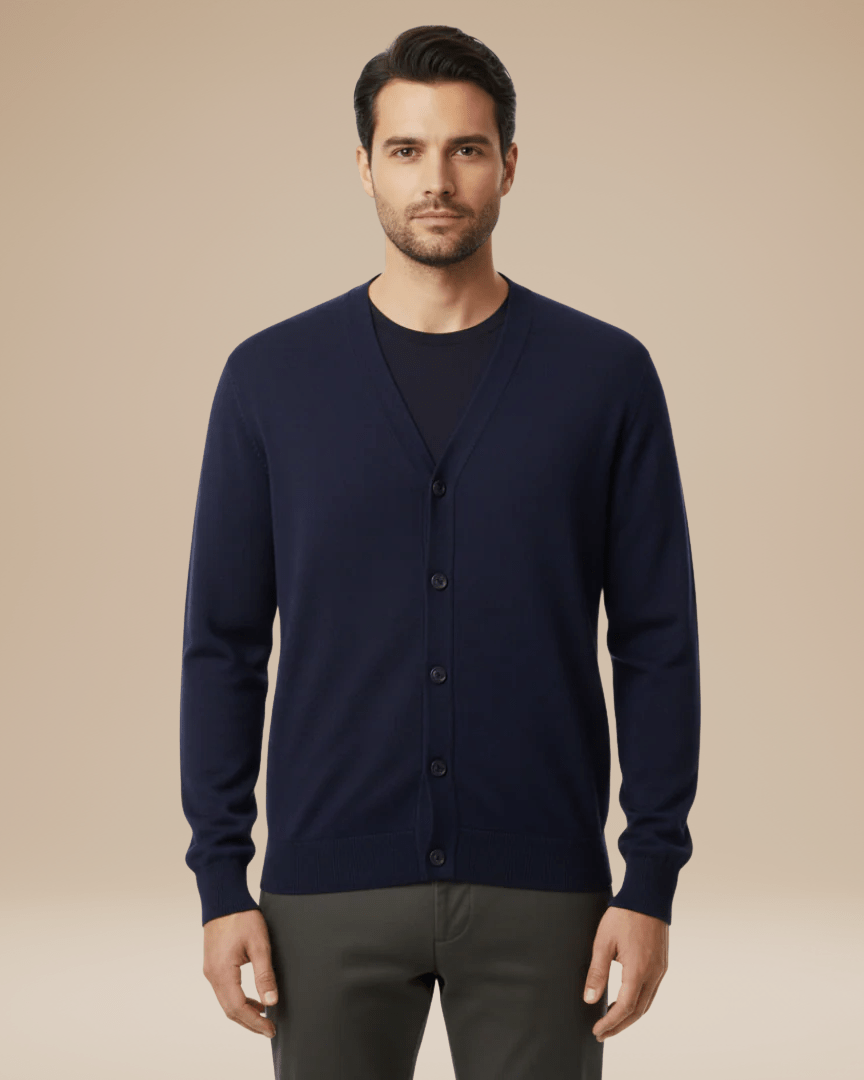 Cardigan Uomo Misto Cashmere Scollo a V Bottoni Elegante