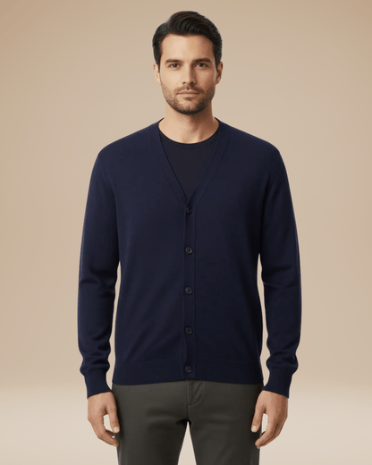 Cardigan Uomo Misto Cashmere Scollo a V Bottoni Elegante