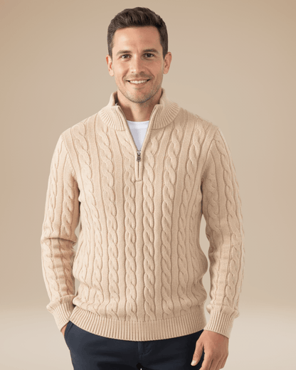 Maglione Uomo a Treccia con Mezza Zip Comfort Versatile