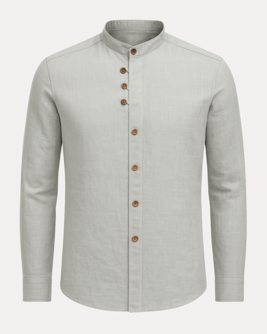 Camicia Uomo Collo Coreana in Misto Lino Cotone Traspirante
