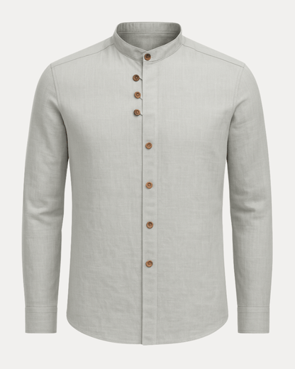 Camicia Uomo Collo Coreana in Misto Lino Cotone Traspirante