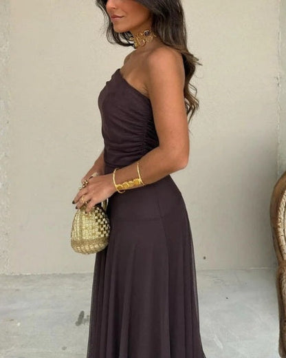 Abito Lungo Donna in Mesh Spalle Scoperte