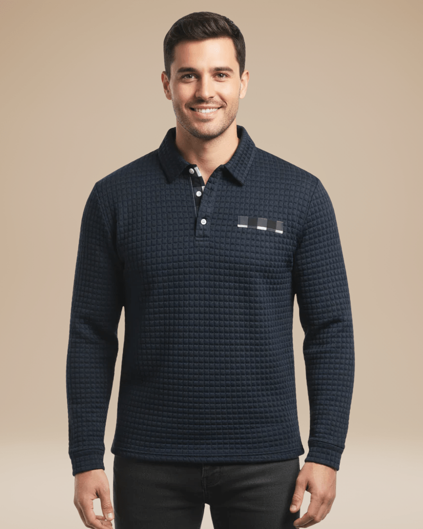 Polo Uomo Maniche Lunghe in Maglia a Nido d'Ape Calda Elegante