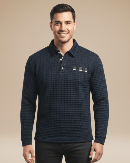 Polo Uomo Maniche Lunghe in Maglia a Nido d'Ape Calda Elegante