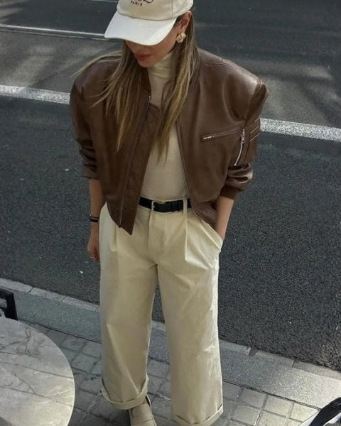 Bomber Corto Donna in Pelle Vegana Cioccolato