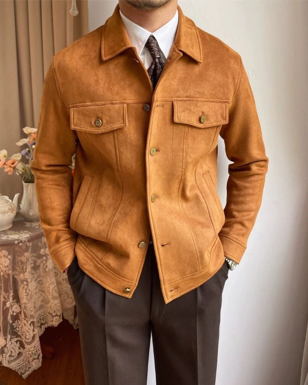 Giacca Uomo in Camoscio con Revers