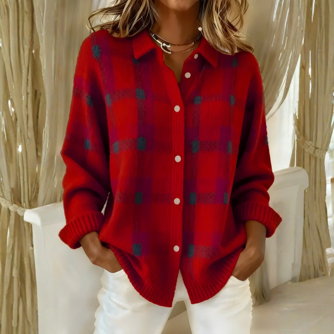 Emilia | Cardigan Donna in Maglia a Quadri Rosso