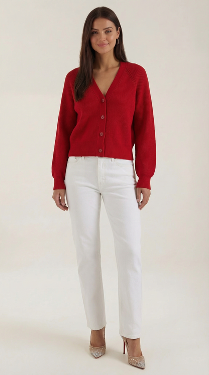 Cardigan Donna Bottonato con Scollo a V