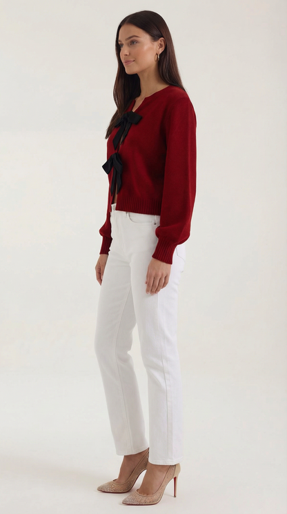 Top Donna in Maglia con Fiocco e Maniche Balloon