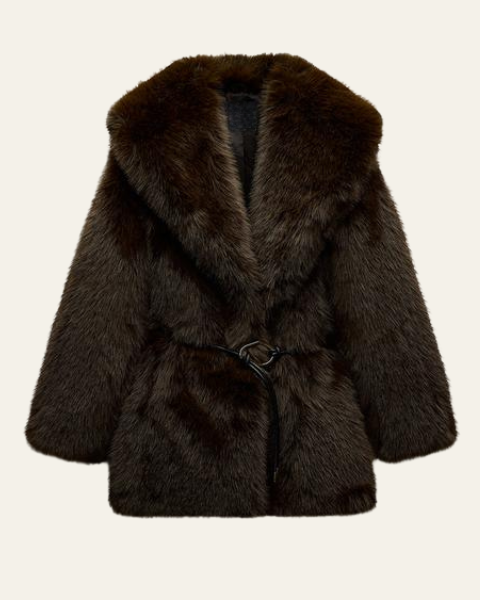 Cappotto Donna in Pelliccia Sintetica con Cintura