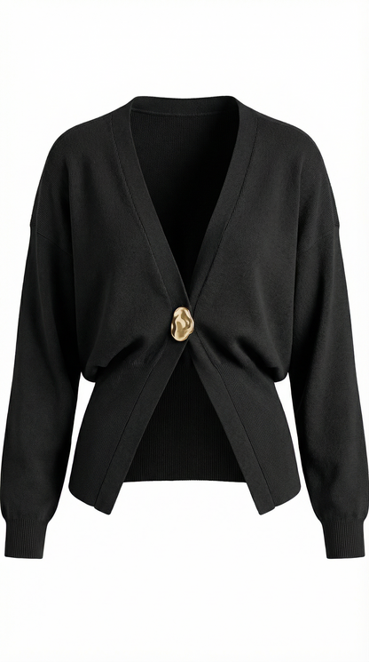 Cardigan Donna Scollo a V Profondo con Bottone Dorato