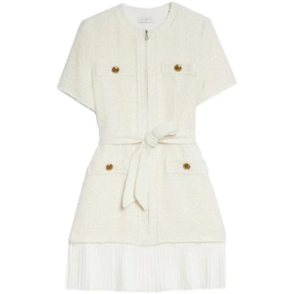 Abito Corto Donna in Tweed con Cintura