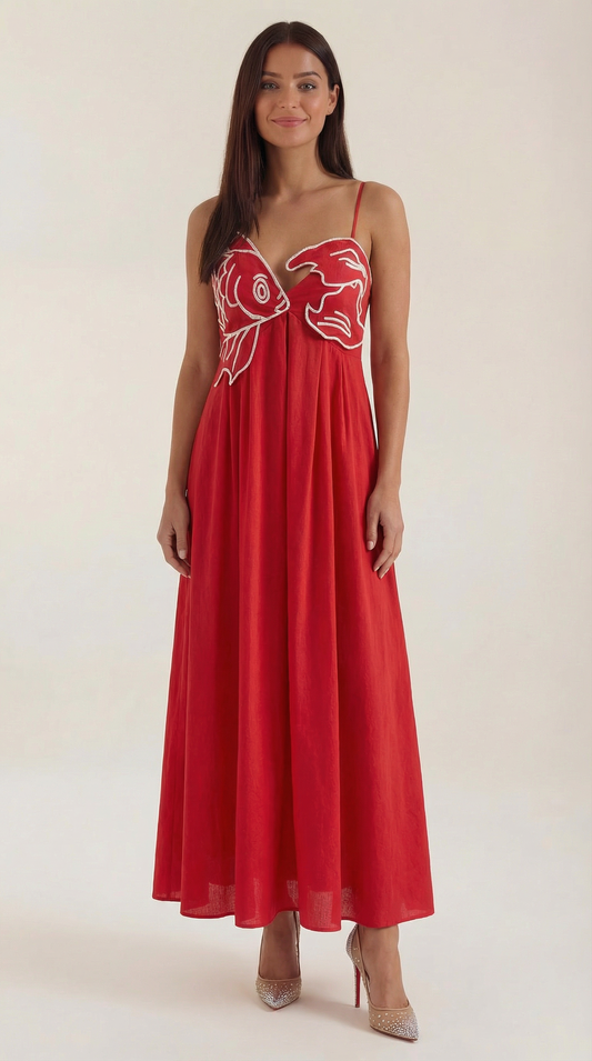 Abito Lungo Donna Ricamato Boho