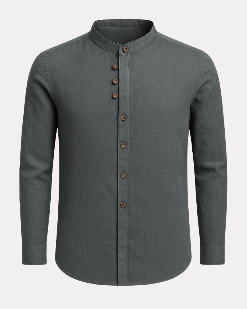 Camicia Uomo Collo Coreana in Misto Lino Cotone Traspirante