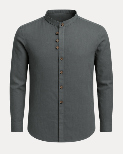 Camicia Uomo Collo Coreana in Misto Lino Cotone Traspirante