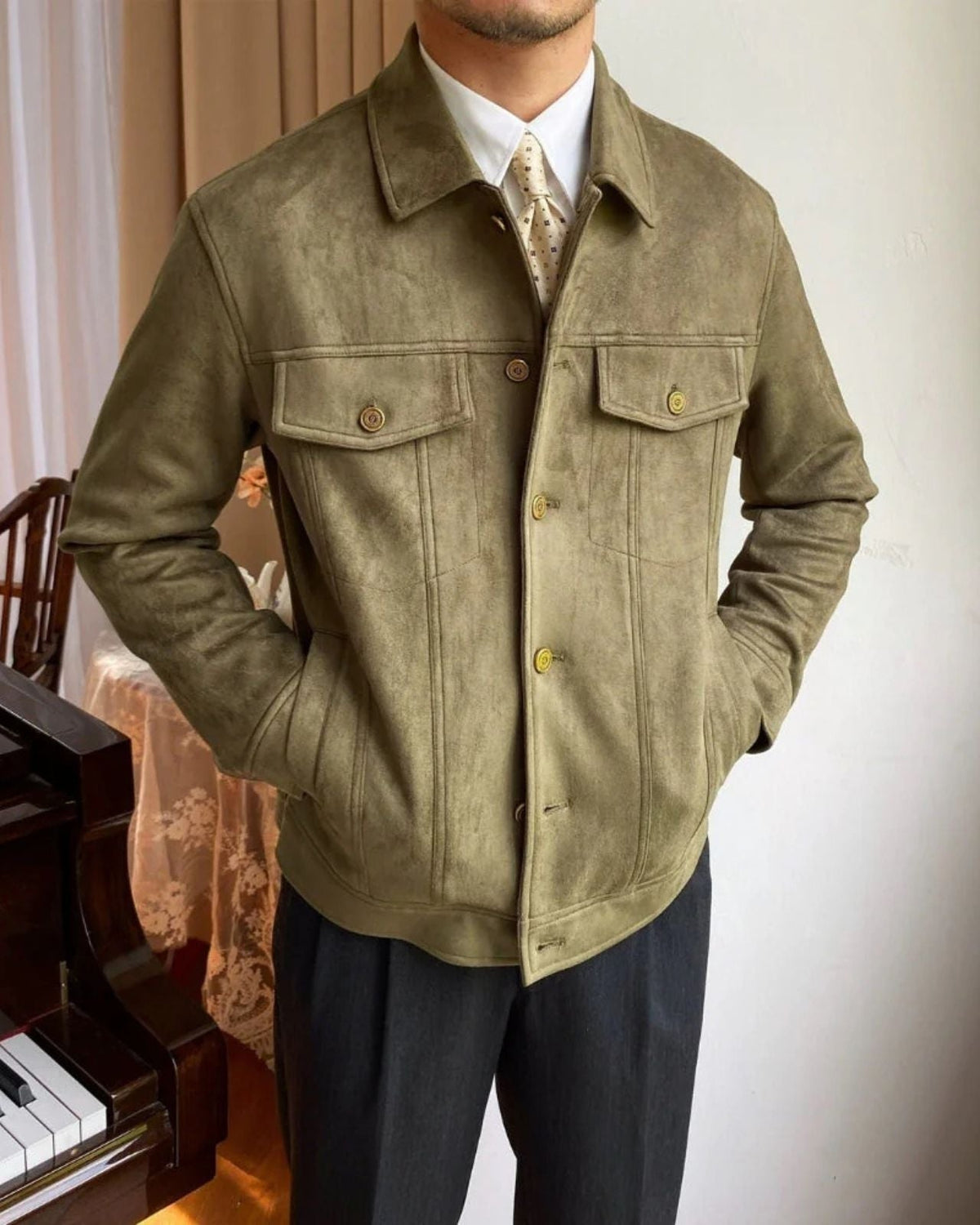 Giacca Uomo in Camoscio con Revers
