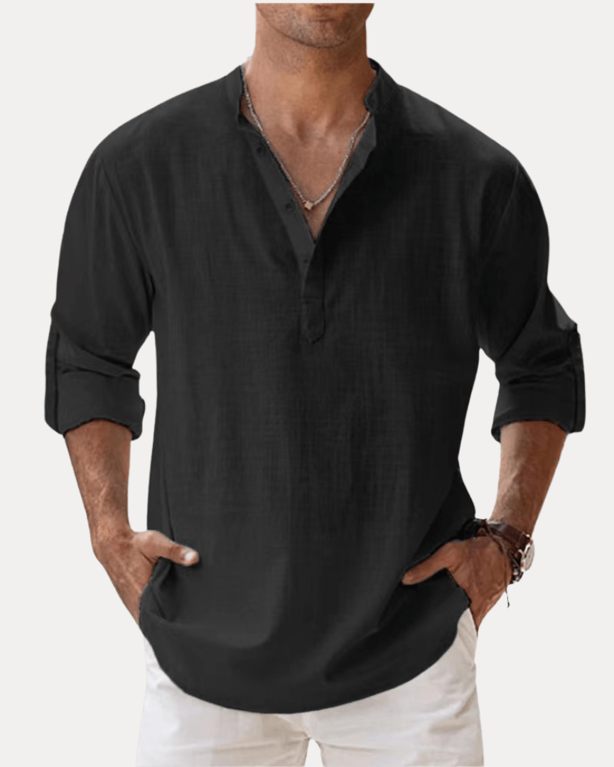 Camicia Henley Uomo in Misto Lino Traspirante Fresca