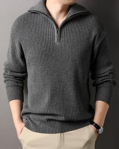 Maglione Uomo Mezza Zip Eleganza Alpina Intreccio Testurizzato