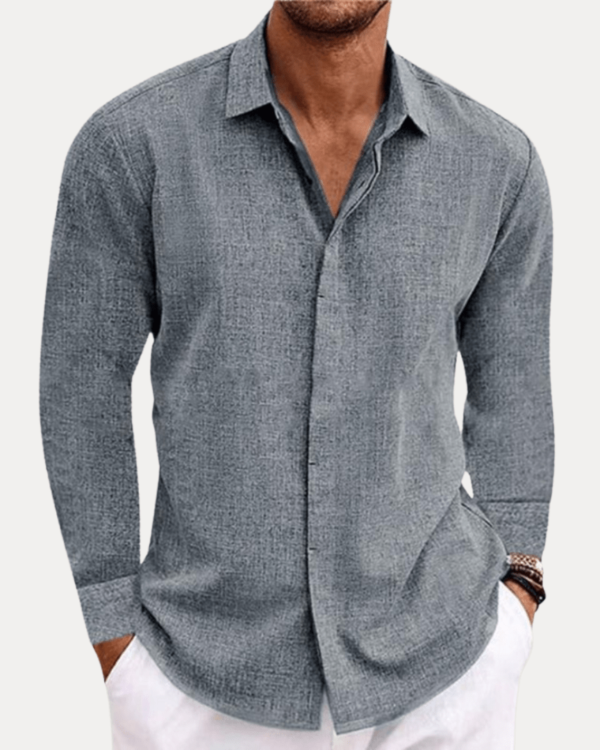 Camicia Uomo Effetto Lino Misto Lino Cotone Traspirante