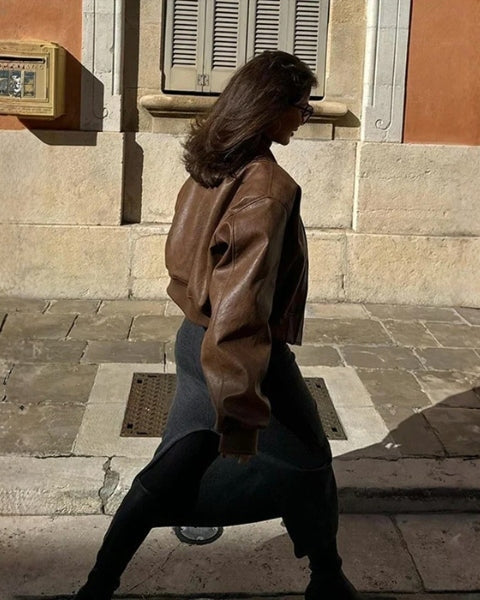 Bomber Corto Donna in Pelle Vegana Cioccolato