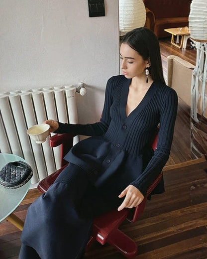 Cardigan Donna in Maglia a Coste con Peplo