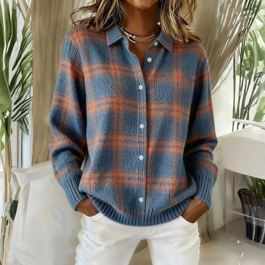 Grazia | Cardigan Donna in Maglia a Quadri Blu