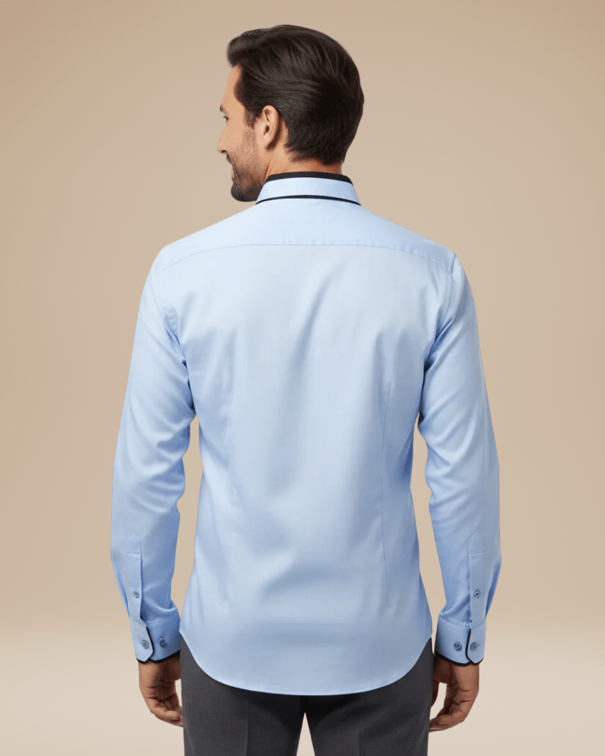 Camicia Uomo Elegante Dettagli a Contrasto sul Colletto