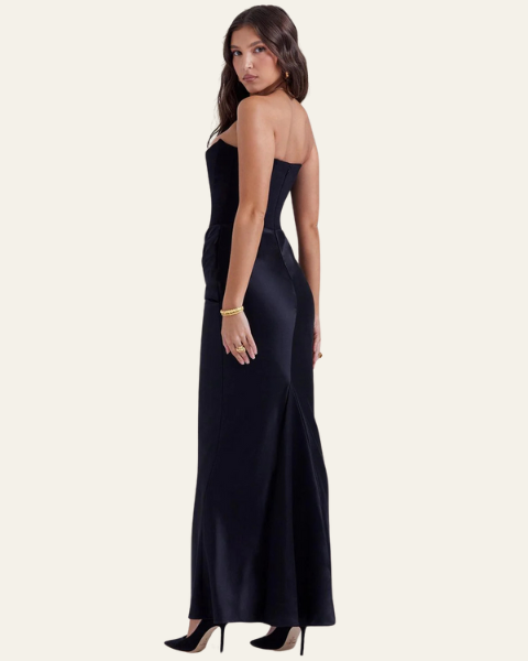 Abito Lungo Donna Strapless in Raso Drappeggiato
