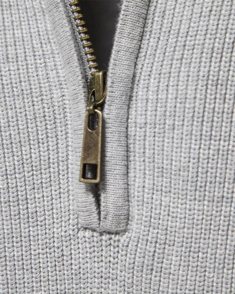 Maglione Uomo con Zip Collo Alto Maglia a Coste Raffinato