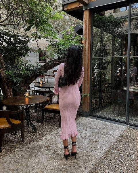 Abito Midi Donna in Maglia a Coste Stretch