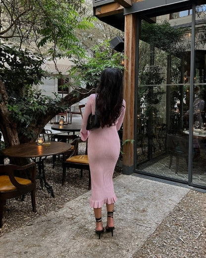 Abito Midi Donna in Maglia a Coste Stretch