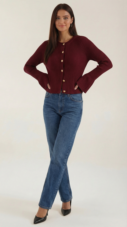 Maglia Donna a Coste con Bottoni