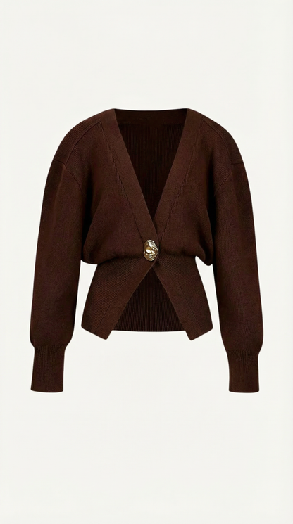 Cardigan Donna Scollo a V Profondo con Bottone Dorato