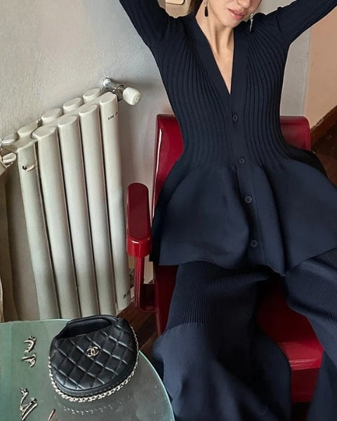 Cardigan Donna in Maglia a Coste con Peplo