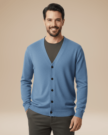 Cardigan Uomo Misto Cashmere Scollo a V Bottoni Elegante