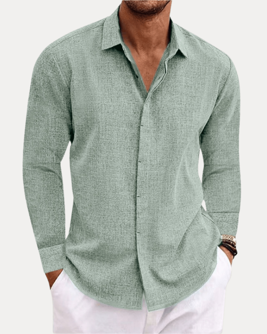 Camicia Uomo Effetto Lino Misto Lino Cotone Traspirante