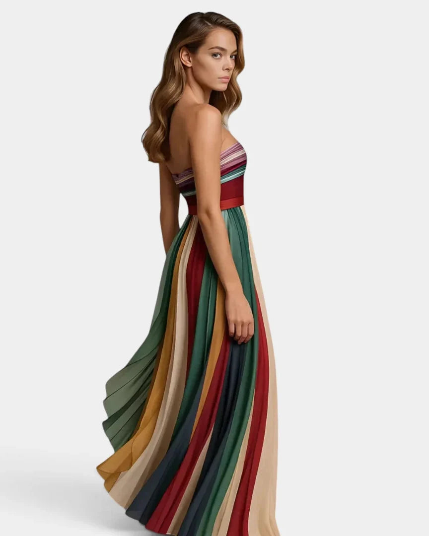 Abito Lungo Donna Strapless con Gonna Plissé