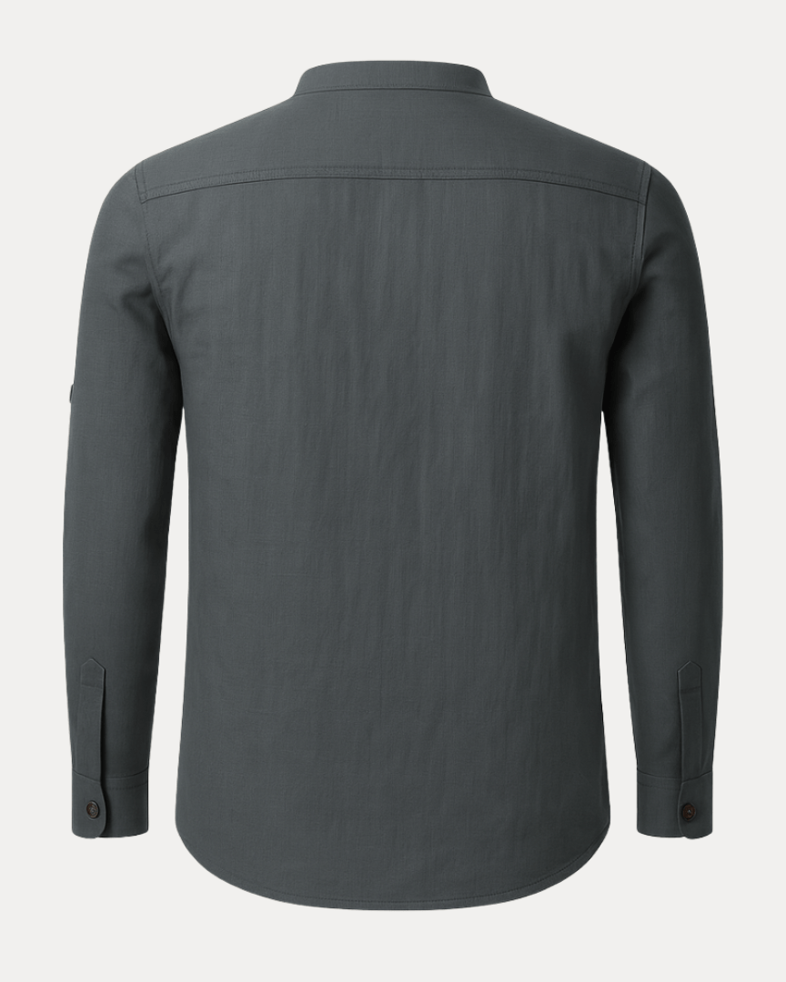 Camicia Uomo Collo Coreana in Misto Lino Cotone Traspirante