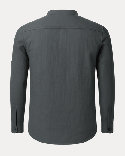 Camicia Uomo Collo Coreana in Misto Lino Cotone Traspirante