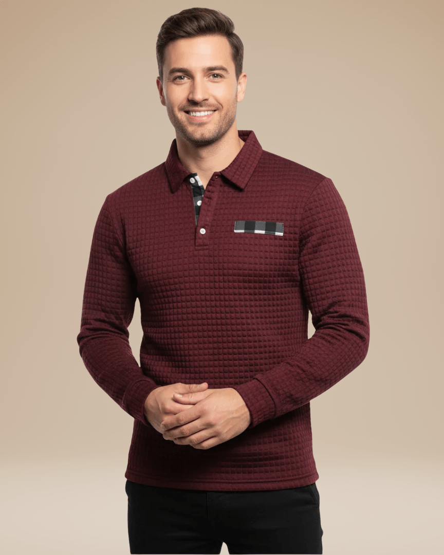 Polo Uomo Maniche Lunghe in Maglia a Nido d'Ape Calda Elegante