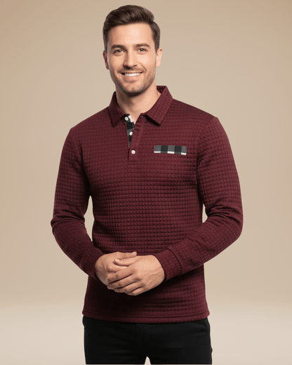 Polo Uomo Maniche Lunghe in Maglia a Nido d'Ape Calda Elegante