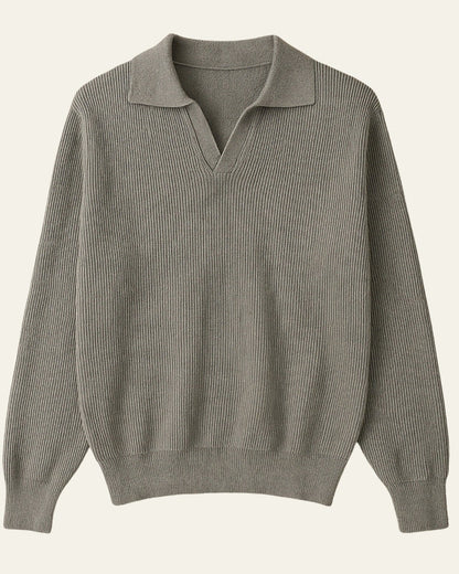 Polo Uomo in Maglia Scollo a V Poliestere Texture Lanuginosa
