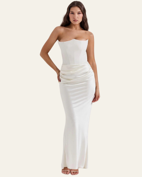 Abito Lungo Donna Strapless in Raso Drappeggiato