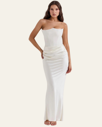Abito Lungo Donna Strapless in Raso Drappeggiato